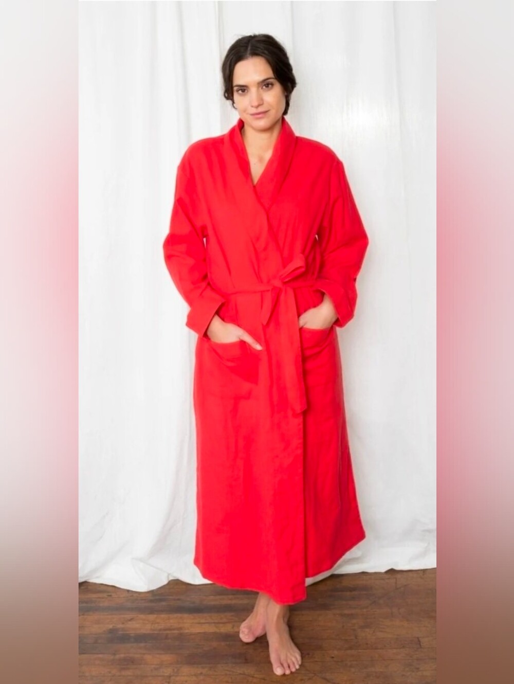 Leveret Classic Red Women's Cotton Robe with Pockets